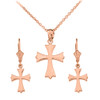 14K Rose Gold Roman Catholic Necklace Earring Set