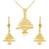 14K Yellow Gold Lebanese Cedar Tree  Necklace Earring Set