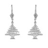 14K White Gold Lebanese Cedar Tree Earrings