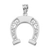 White Gold Filigree Horseshoe Pendant Necklace