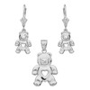 14K White Gold Love Bear Necklace Earring Set
