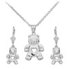 Sterling Silver Love Bear Necklace Earring Set