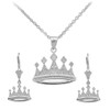 Sterling Silver Royal Crown Necklace Earring Set