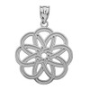 White Gold Celtic Knot Round Flower Pendant Necklace