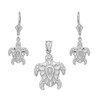 14K White Gold Tribal Hawaiian Turtle Necklace Earring Set