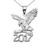 White Gold Class of 2017 Graduation Eagle Holding Diploma Pendant Necklace