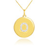 Gold Letter "O" Initial Diamond Disc Pendant Necklace