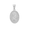 Sterling Silver Saint Andrew Oval Medallion CZ Stone Pendant Necklace (Small)
