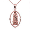 The Blessed Virgin Mary CZ Rose Gold Open Rope Design Pendant Necklace