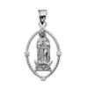 The Blessed Virgin Mary CZ White Gold Open Rope Design Pendant Necklace