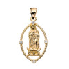 The Blessed Virgin Mary CZ Yellow Gold Open Rope Design Pendant Necklace