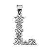 "L" Initial In Celtic Knot Pattern Sterling Silver Pendant Necklace