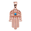Turquoise Evil Eye Hamsa Hand Rose Gold Pendant Necklace