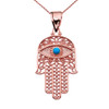 Turquoise Evil Eye Hamsa Hand Rose Gold Pendant Necklace