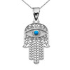 Turquoise Evil Eye Hamsa Hand White Gold Pendant Necklace