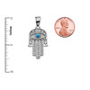 Turquoise Evil Eye Hamsa Hand White Gold Pendant Necklace