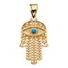 Turquoise Evil Eye Hamsa Hand Yellow Gold Pendant Necklace