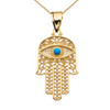 Turquoise Evil Eye Hamsa Hand Yellow Gold Pendant Necklace
