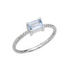 White Gold Solitaire Emerald Cut Aquamarine and Diamond Rope Design Engagement/Promise Ring