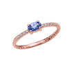 Diamond And Oval Tanzanite Rope Design Rose Gold Dainty Engagement/Proposal/Stackable Ring