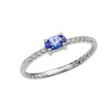 Diamond And Oval Tanzanite Rope Design White Gold Dainty Engagement/Proposal/Stackable Ring