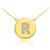 14k Gold Letter "R" Initial Diamond Disc Necklace
