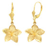 14K Yellow Gold Five Petal Textured Plumeria Flower Earring Set  (Large)
