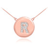 14k Rose Gold Letter "R" Initial Diamond Disc Necklace