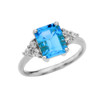 2.5 Carat Blue Topaz Modern Proposal/Promise Ring With White Topaz Side-stones In White Gold