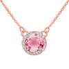 14k Rose Gold Diamond Pink Tourmaline Necklace