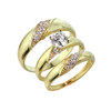 Gold CZ Wedding Ring Three-Piece Set