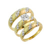 Gold CZ 3-Piece Wedding Ring Set