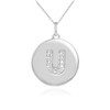 White Gold Letter "U" Initial Diamond Disc Pendant Necklace