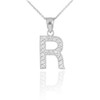 Sterling Silver Letter "R" CZ Initial Pendant Necklace