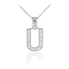 Sterling Silver Letter "U" CZ Initial Pendant Necklace