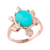 Rose Gold Ladies Diamond and Turquoise Gemstone Turtle Ring