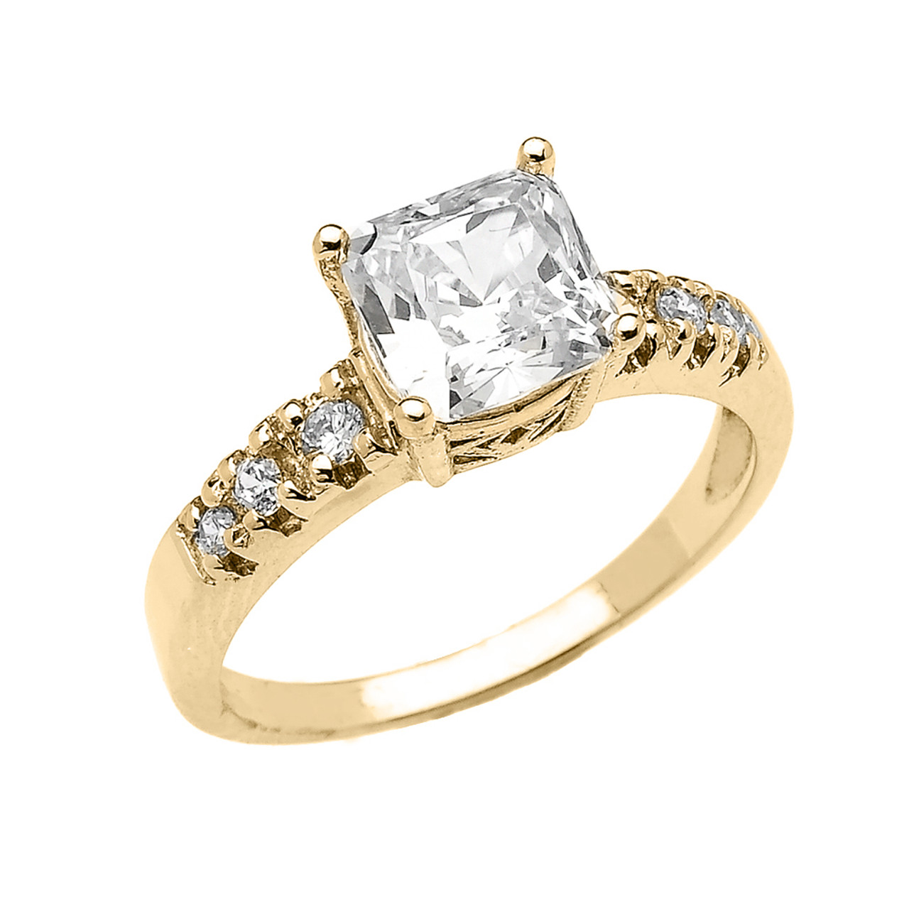 10k Yellow Gold CZ Princess Cut Solitaire Engagement Ring 