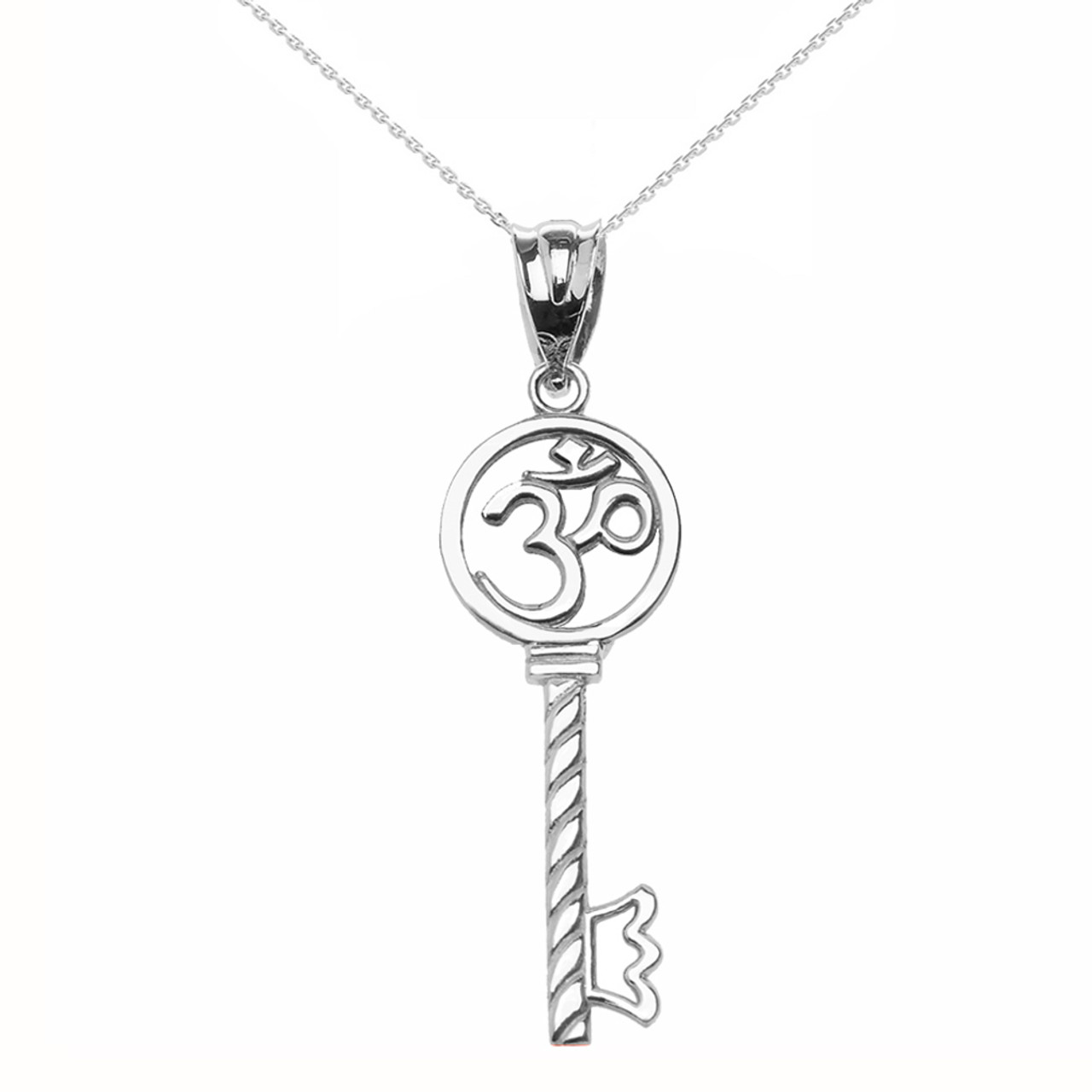 Diamond Heart Key Pendant Necklace 14k White Gold (0.18ct) - AZ10856