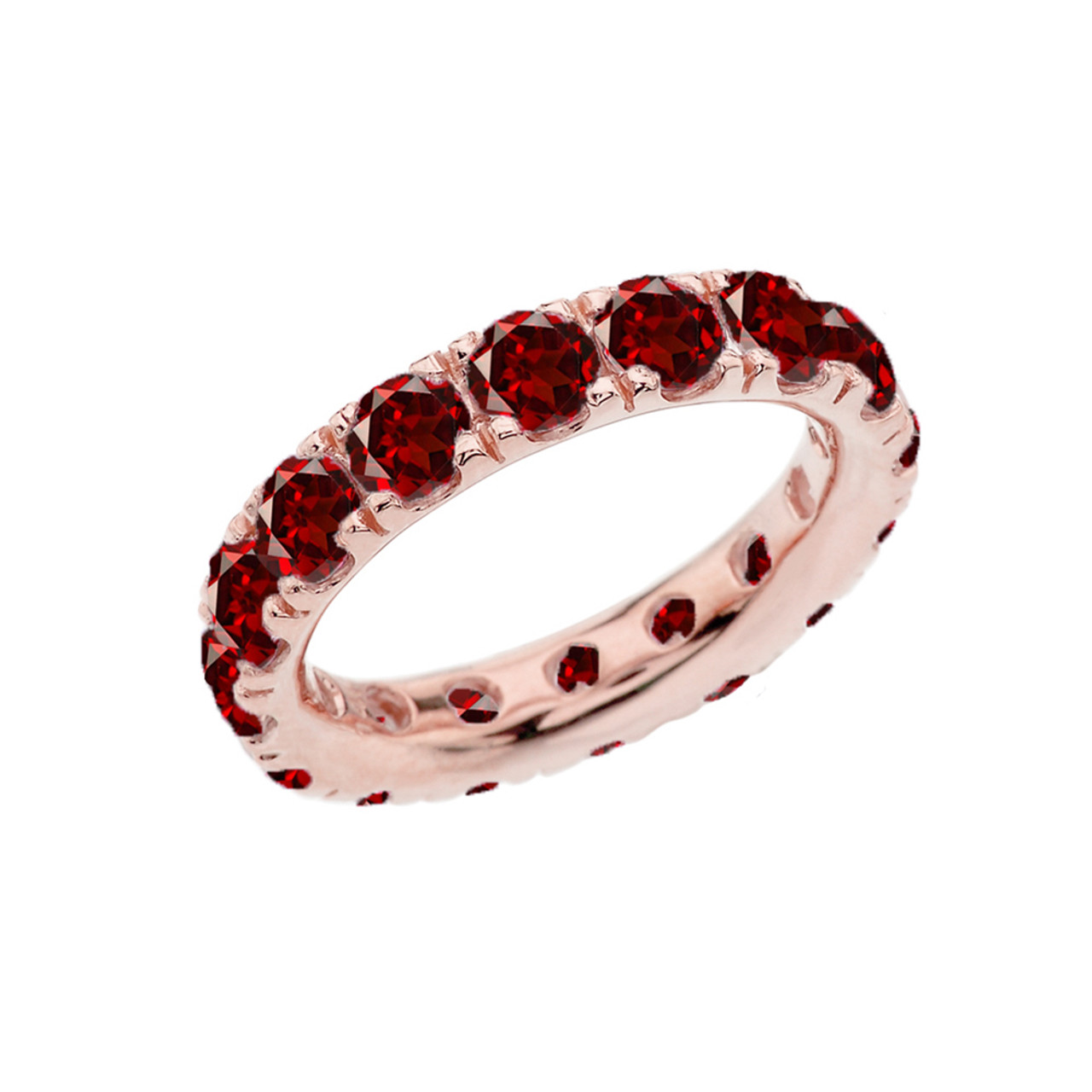 4mm Comfort Fit Rose Gold Eternity Band With 5.10 ct January Birthstone  Genuine Garnet