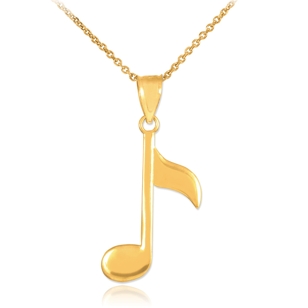 8UEDE Draw Necklace Gold Solid Gold Eighth Note Pendant Necklace 