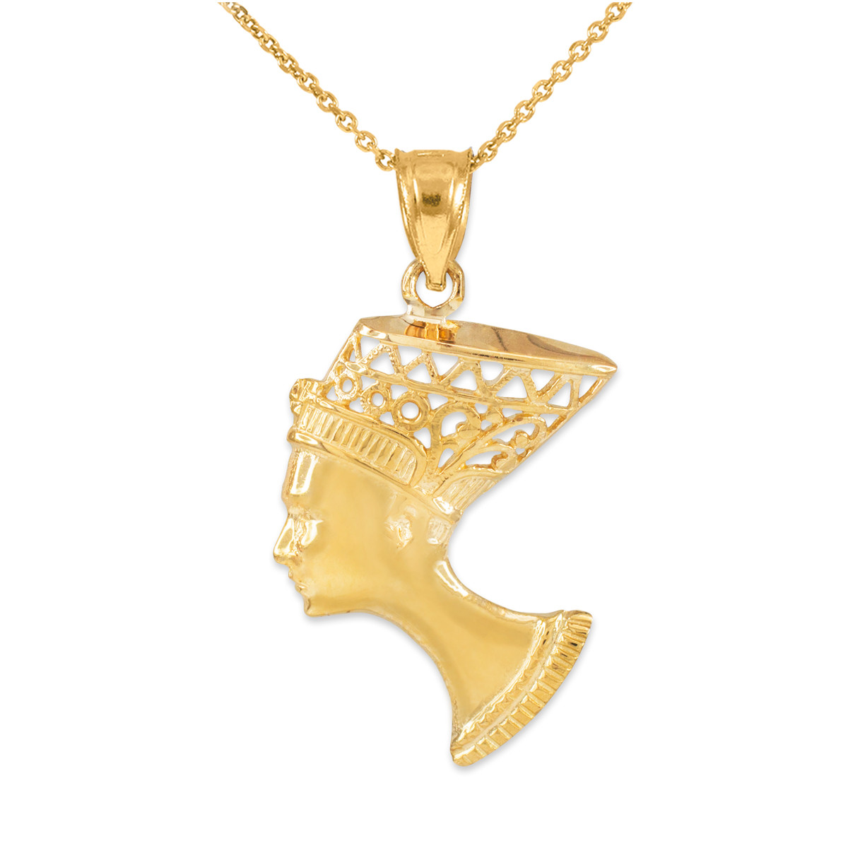 Gold Queen Nefertiti Filigree Pendant Necklace (Available in