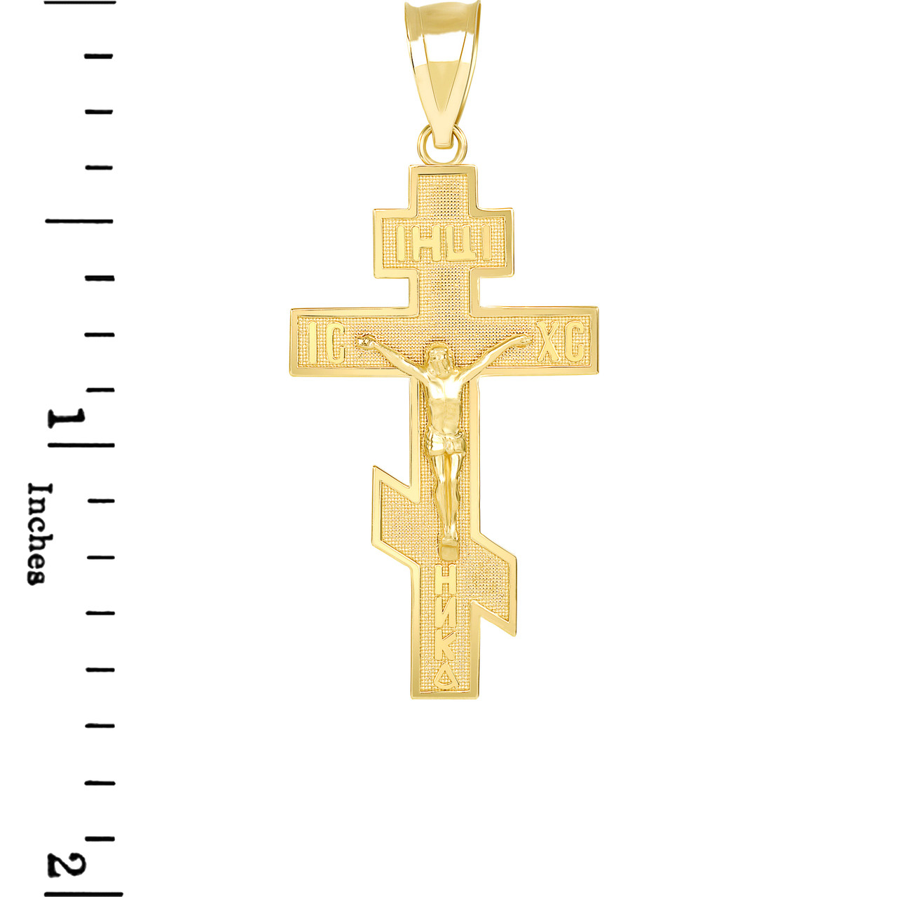 Gold Jesus Crucifix Russian Orthodox Cross Pendant Necklace (Available in  Yellow/Rose/White Gold)
