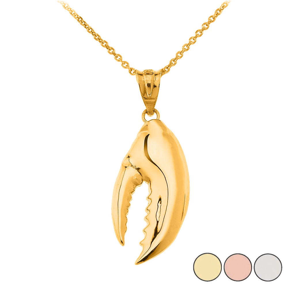 Lobster Claw Pendant Necklace in Solid Gold (Yellow/Rose/White)