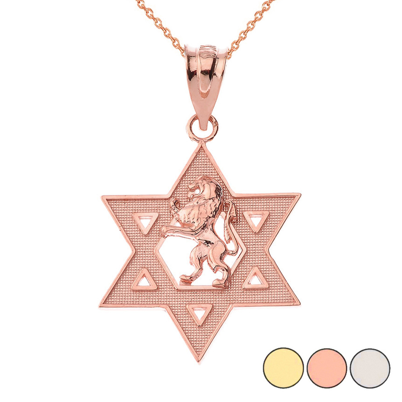 Star of David with Lion of Judah Pendant Necklace in Gold (Yellow 1