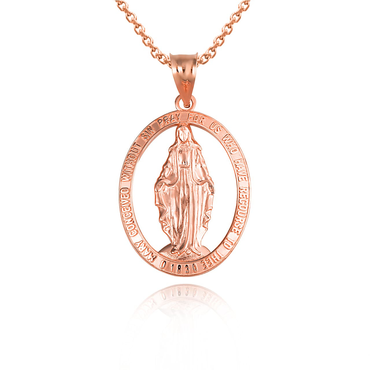 Gold Mother Virgin Mary Pray for Us Oval Pendant Necklace
