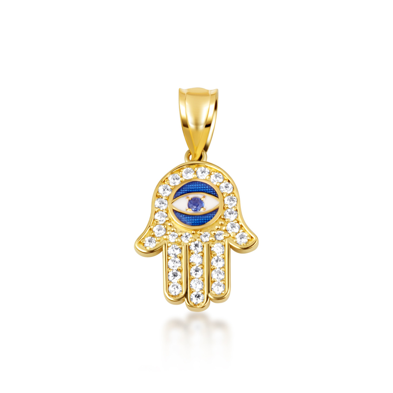 Evil Eye Pendant Hamsa Hand Necklace Meaning 14K Gold Enamel Cubic