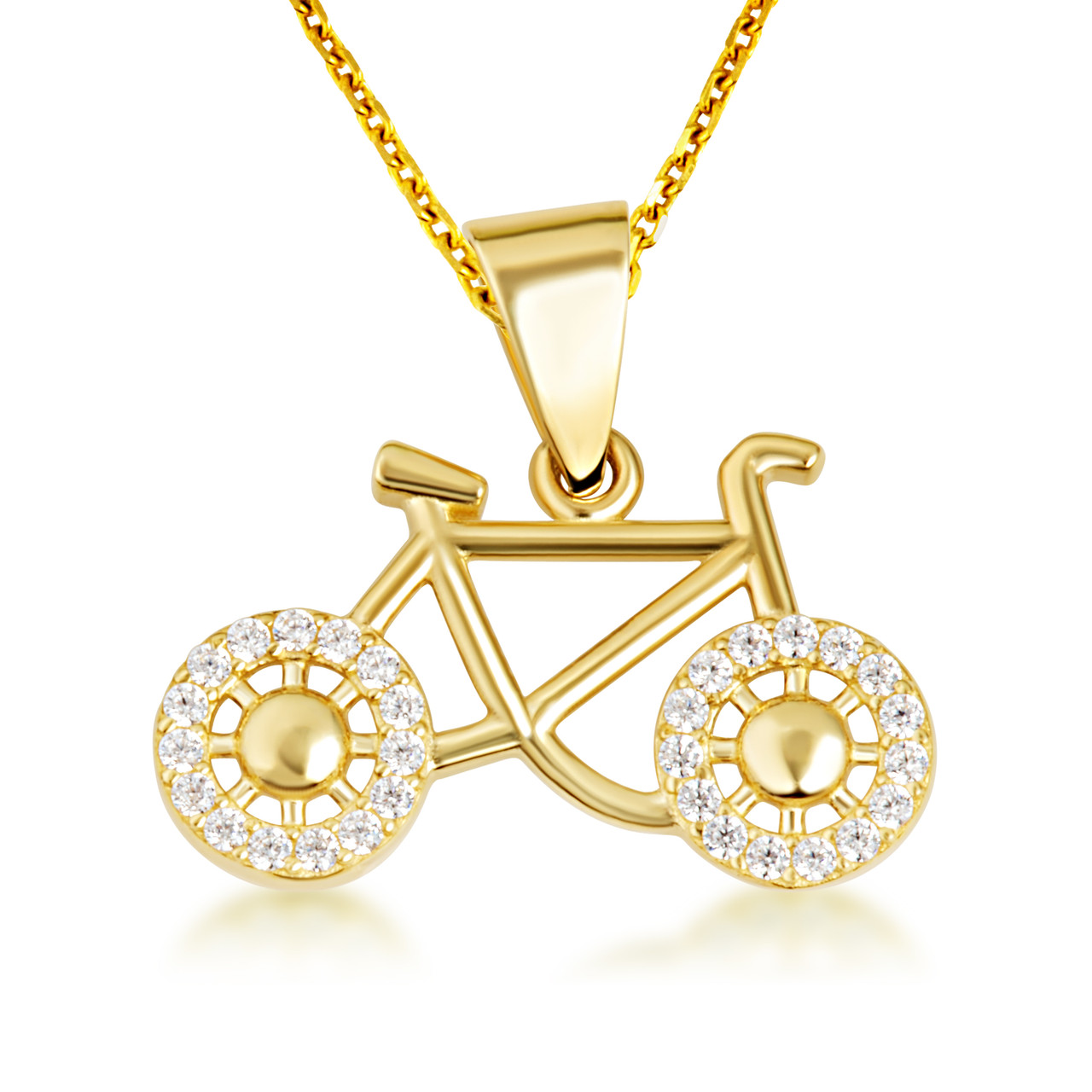 Gold Bicycle Sports Studded Cycling Pendant Necklace | Factory