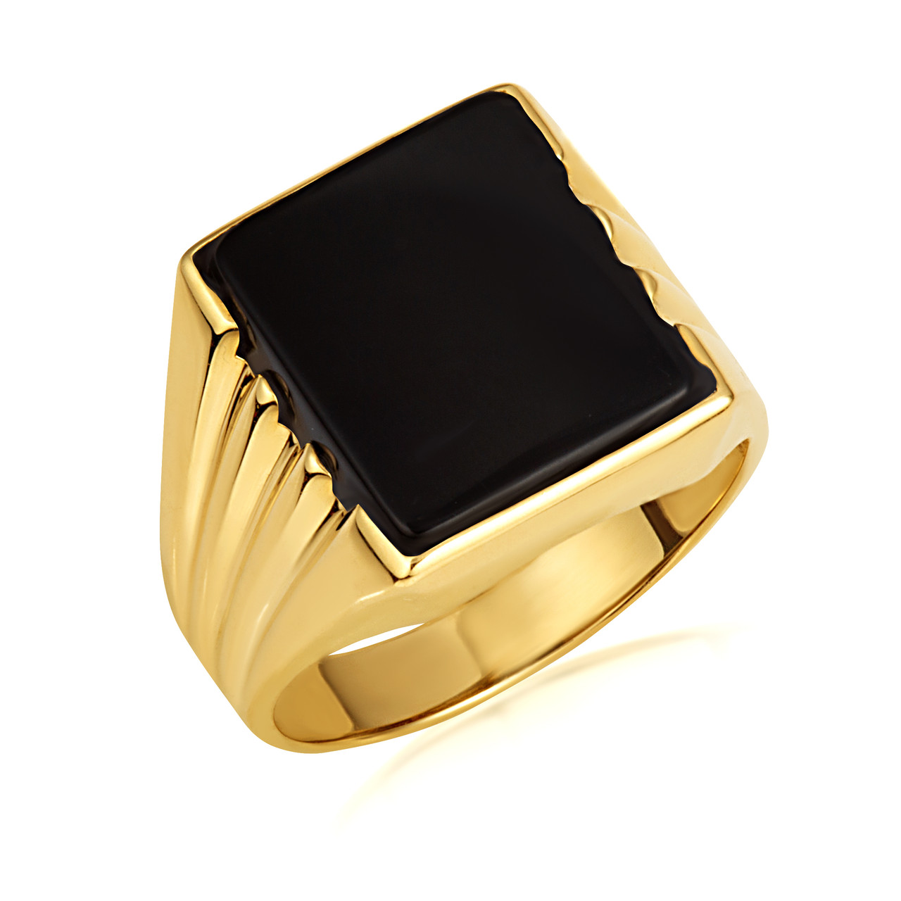Yellow Gold Men's Classic Rectangular Black Oynx Ring | Factory