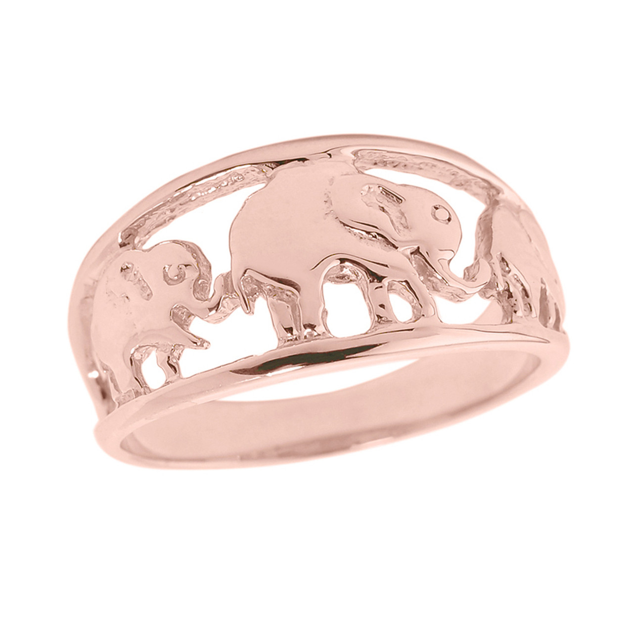 Solid Gold Openwork Three Elephant Ring | Factory Direct Jewelry