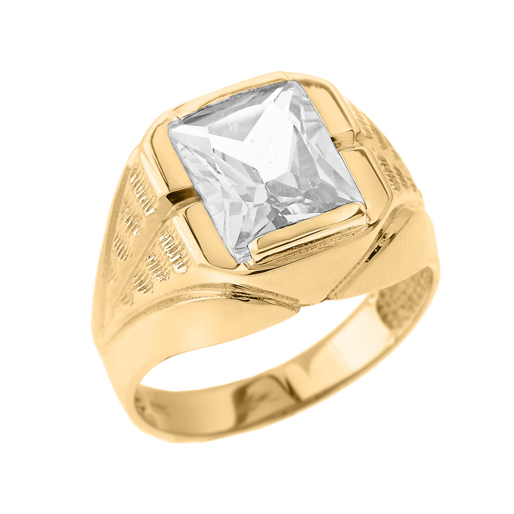 Yellow Gold Aquamarine Gemstone Men's Ring - Main Image